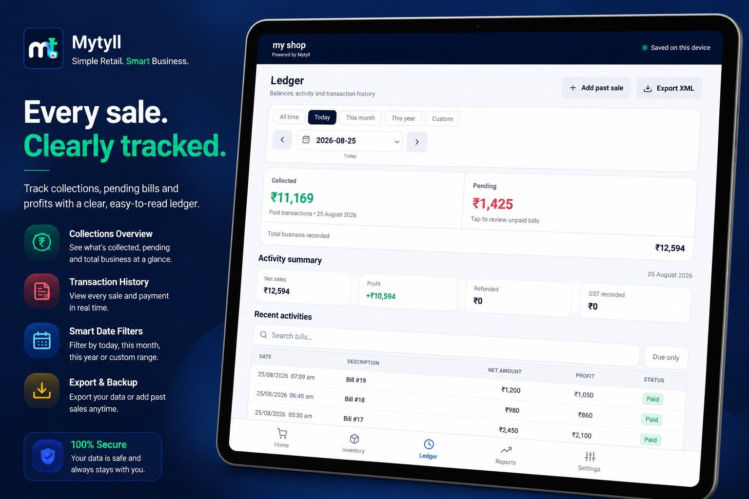 Mytyll ledger and transaction history